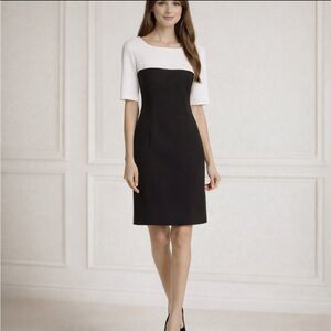 Hugo Boss Diana Colorblock Sheath Dress Black White Minimalist Old Money  0